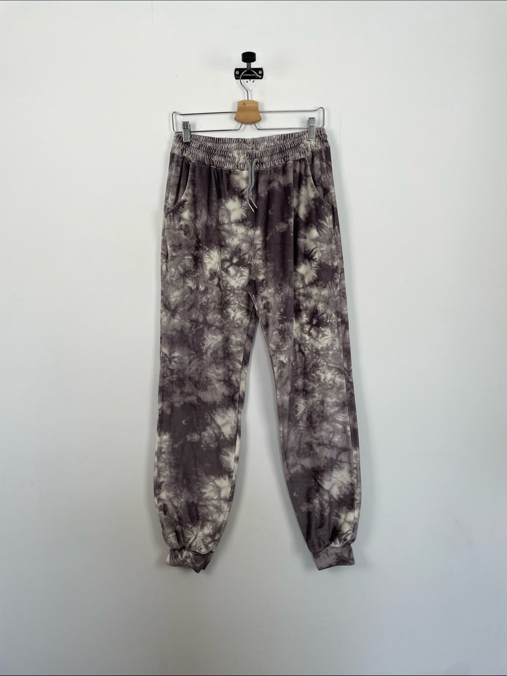 Aibrou Velour Tie-Dye Jogger Pants Women's XL Gray Purple 2 Pocket Sweatpant